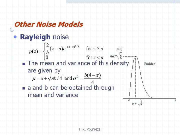 Other Noise Models • Rayleigh noise n n The mean and variance of this