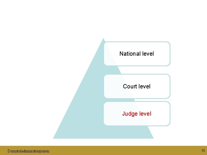 National level Court level Judge level Domstoladministrasjonen 15 