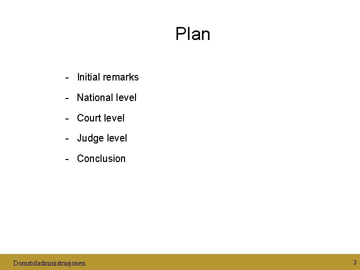 Plan - Initial remarks - National level - Court level - Judge level -
