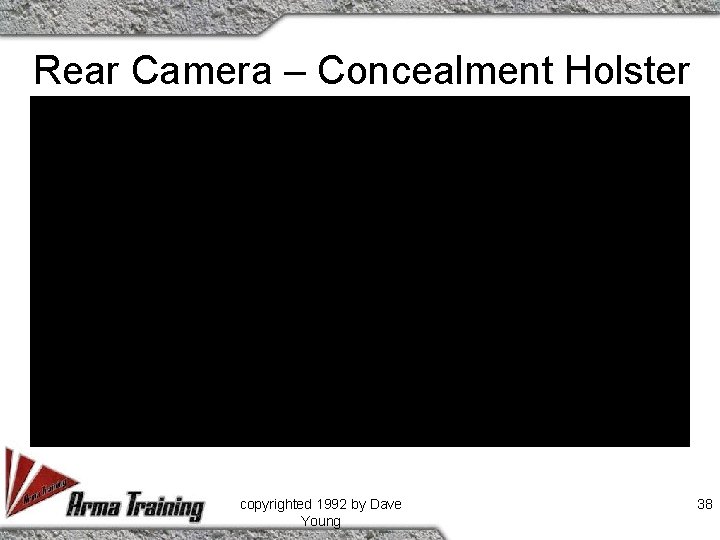 Rear Camera – Concealment Holster copyrighted 1992 by Dave Young 38 