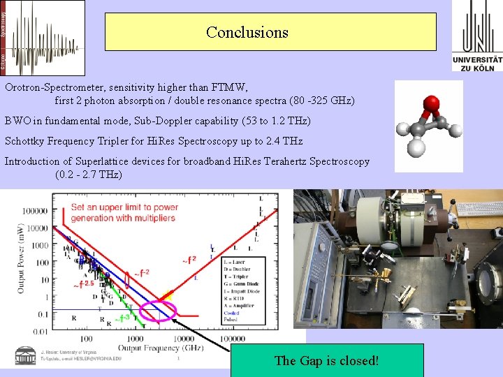 Conclusions Orotron-Spectrometer, sensitivity higher than FTMW, first 2 photon absorption / double resonance spectra