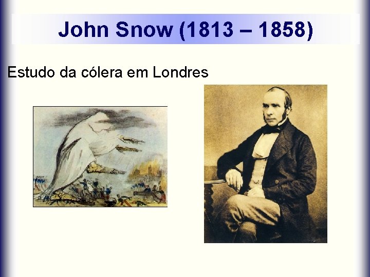 John Snow (1813 – 1858) Estudo da cólera em Londres 