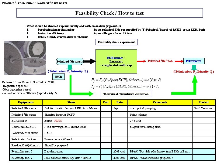 Polarized 3 He ion source / Polarized 6 Li ion source Feasibility Check /