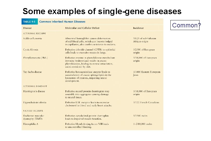 Some examples of single-gene diseases Common? 