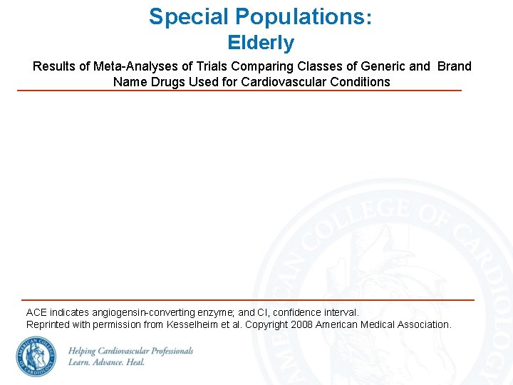 Special Populations: Elderly Results of Meta-Analyses of Trials Comparing Classes of Generic and Brand