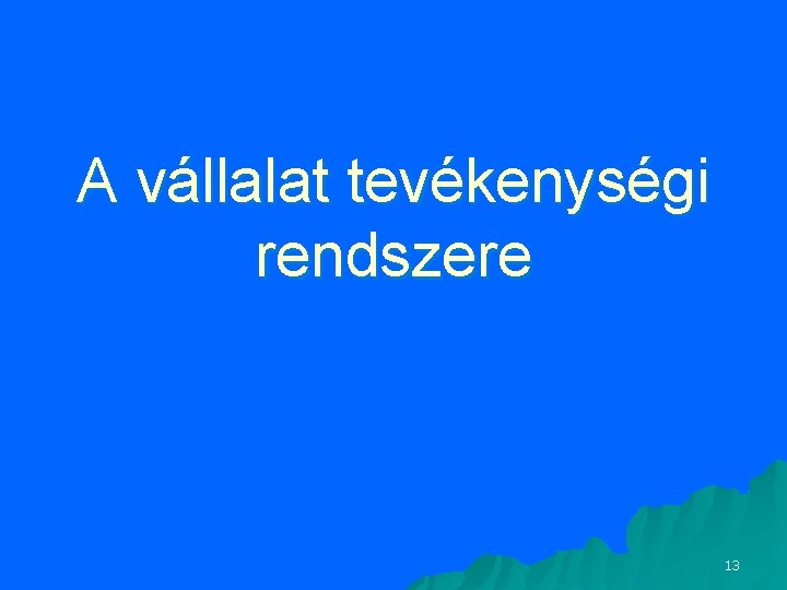 A vállalat tevékenységi rendszere 13 A vállalat tevékenységi rendszere 13