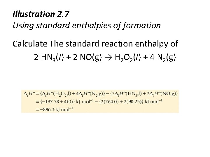 Illustration 2. 7 Using standard enthalpies of formation Calculate The standard reaction enthalpy of