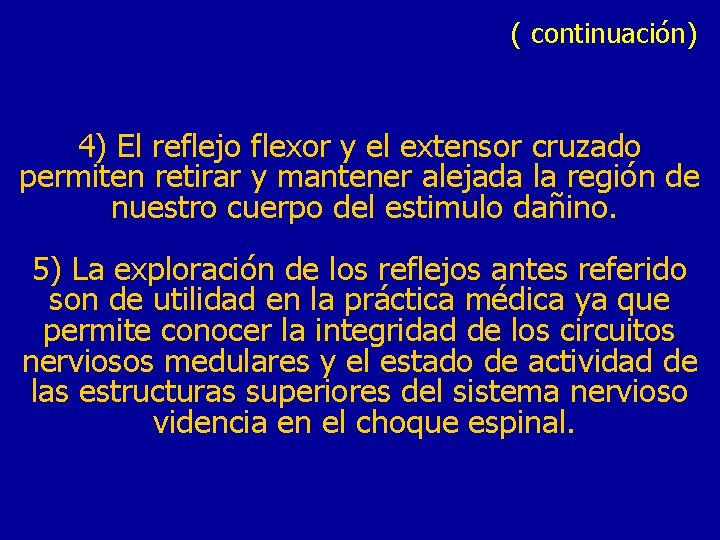 ( continuación) 4) El reflejo flexor y el extensor cruzado permiten retirar y mantener