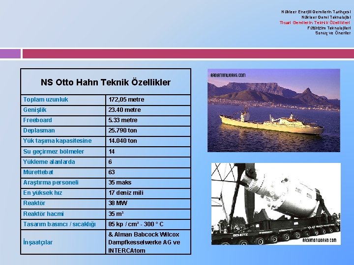 Nükleer Enerjili Gemilerin Tarihçesi Nükleer Gemi Teknolojisi Ticari Gemilerin Teknik Özellikleri Fütürizim Teknolojileri Sonuç