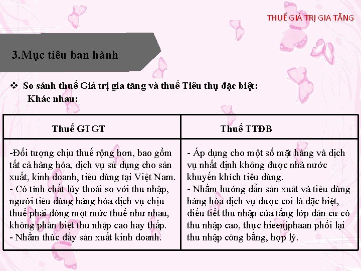 THUẾ GIÁ TRỊ GIA TĂNG 3. Mục tiêu ban hành v So sánh thuế