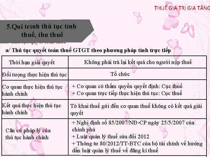 THUẾ GIÁ TRỊ GIA TĂNG 5. Qui trình thủ tục tính thuế, thuế 5.