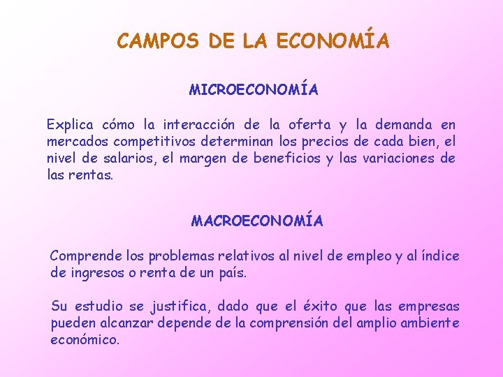 CAMPOS DE LA ECONOMÍA MICROECONOMÍA Explica cómo la interacción de la oferta y la
