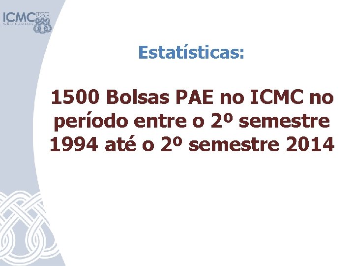 Estatísticas: 1500 Bolsas PAE no ICMC no período entre o 2º semestre 1994 até