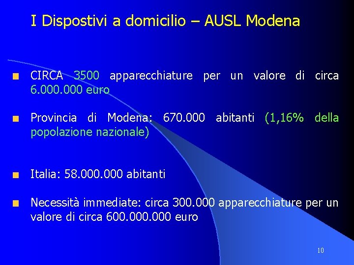 I Dispostivi a domicilio – AUSL Modena CIRCA 3500 apparecchiature per un valore di