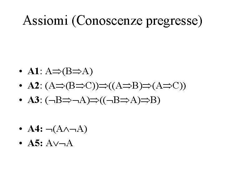 Assiomi (Conoscenze pregresse) • A 1: A (B A) • A 2: (A (B