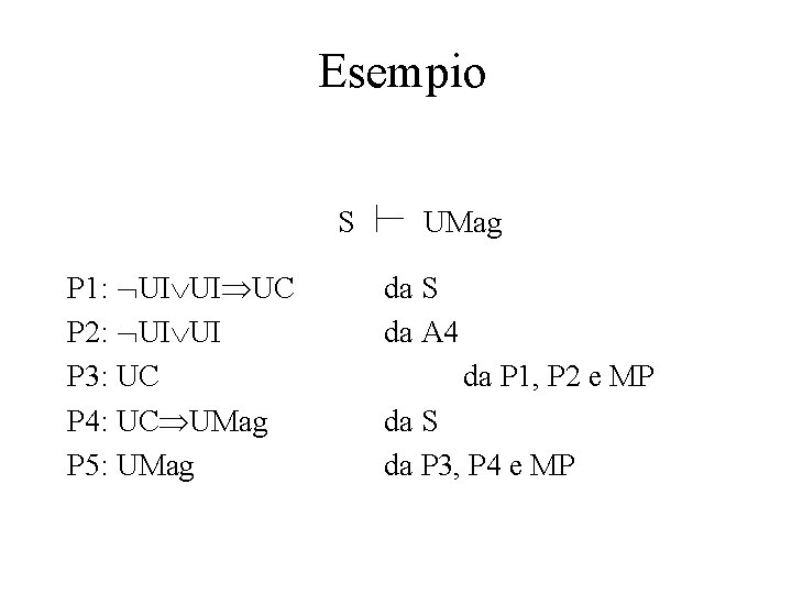 Esempio S P 1: UI UI UC P 2: UI UI P 3: UC