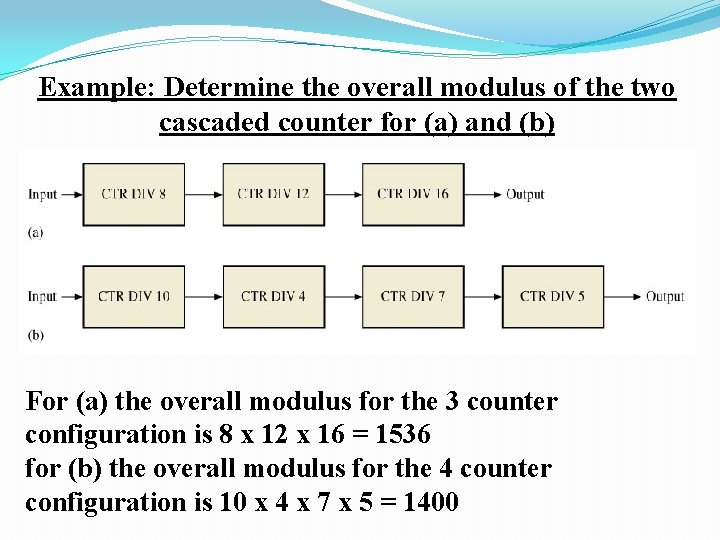 Example: Determine the overall modulus of the two cascaded counter for (a) and (b)