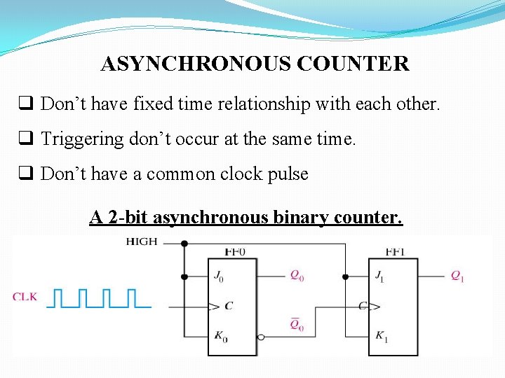 ASYNCHRONOUS COUNTER q Don’t have fixed time relationship with each other. q Triggering don’t