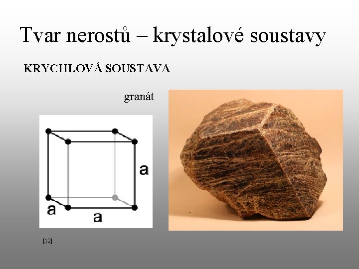 Tvar nerostů – krystalové soustavy KRYCHLOVÁ SOUSTAVA granát [12] 