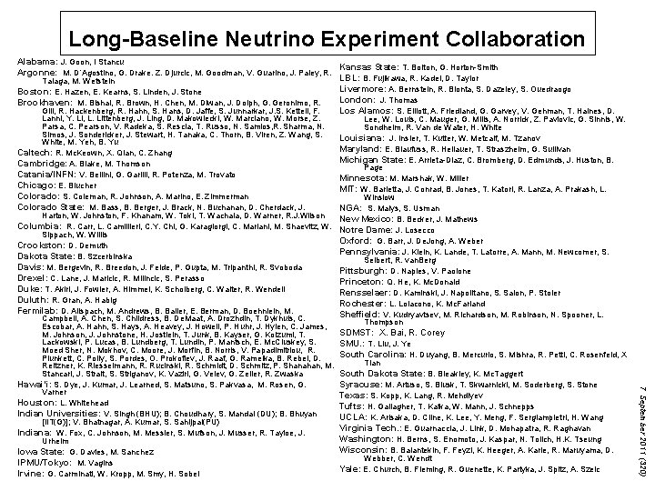 Long-Baseline Neutrino Experiment Collaboration Alabama: J. Goon, I Stancu Kansas State: T. Bolton, G.