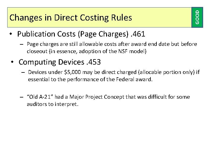 GOOD Changes in Direct Costing Rules • Publication Costs (Page Charges). 461 – Page GOOD Changes in Direct Costing Rules • Publication Costs (Page Charges). 461 – Page
