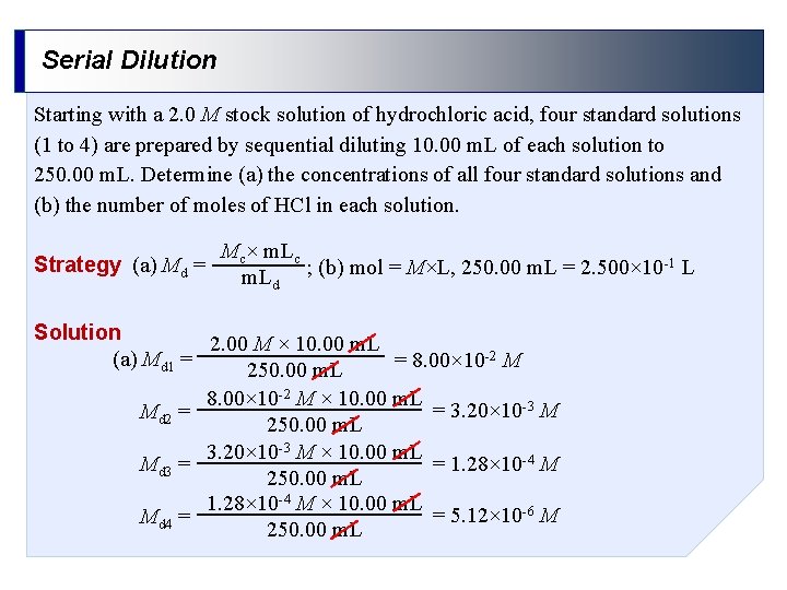 Serial Dilution Starting with a 2. 0 M stock solution of hydrochloric acid, four