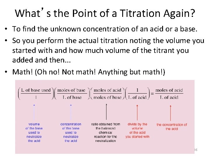 What’s the Point of a Titration Again? • To find the unknown concentration of