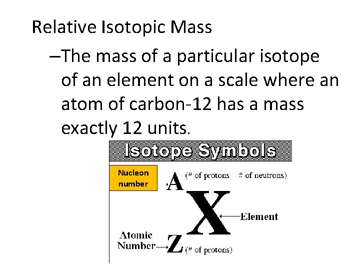  Relative Isotopic Mass –The mass of a particular isotope of an element on