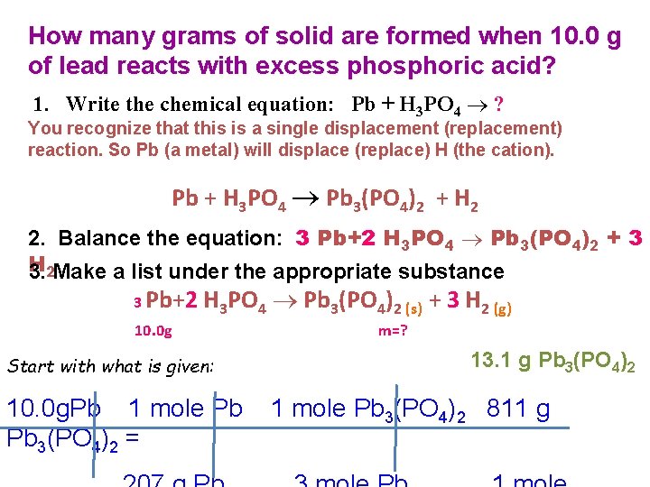 How many grams of solid are formed when 10. 0 g of lead reacts