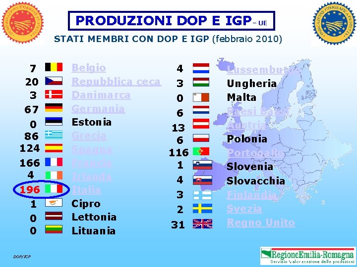 PRODUZIONI DOP E IGP– UE STATI MEMBRI CON DOP E IGP (febbraio 2010) 7