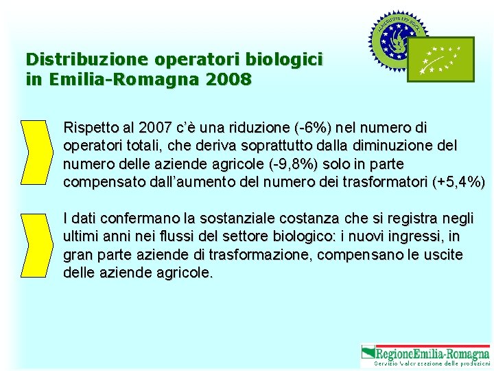 Distribuzione operatori biologici in Emilia-Romagna 2008 Rispetto al 2007 c’è una riduzione (-6%) nel