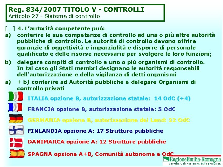 Reg. 834/2007 TITOLO V - CONTROLLI Articolo 27 - Sistema di controllo [. .