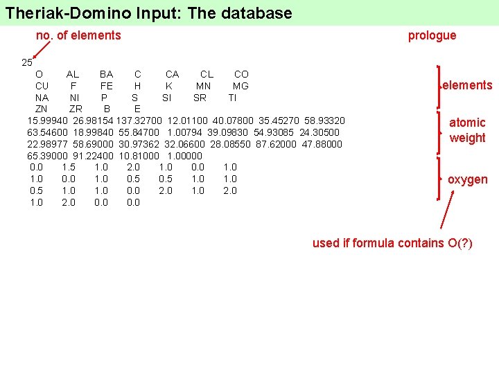 Theriak-Domino Input: The database no. of elements prologue 25 O AL BA C CA