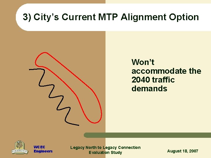 3) City’s Current MTP Alignment Option Won’t accommodate the 2040 traffic demands WCEC Engineers