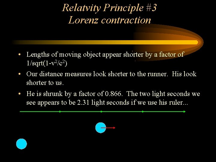 Relatvity Principle #3 Lorenz contraction • Lengths of moving object appear shorter by a