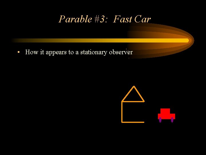 Parable #3: Fast Car • How it appears to a stationary observer 