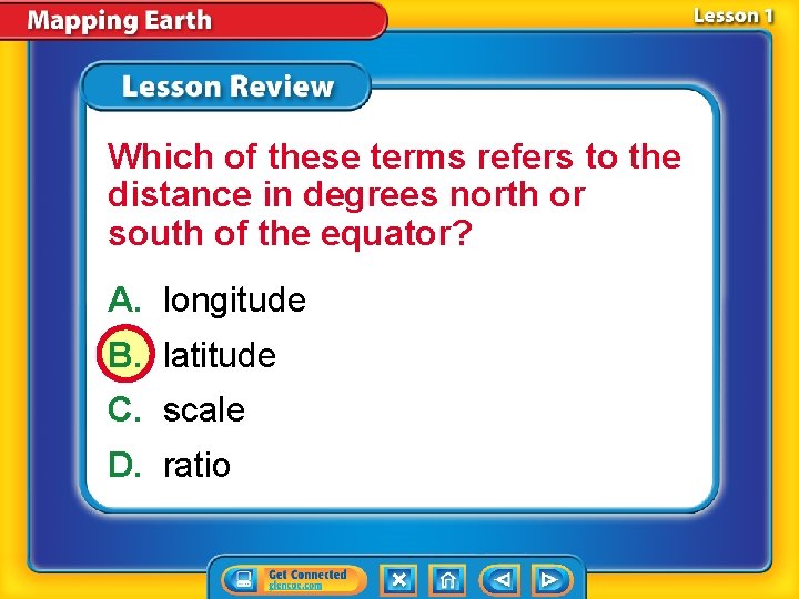 Which of these terms refers to the distance in degrees north or south of