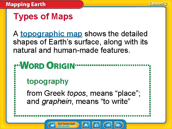 Types of Maps A topographic map shows the detailed shapes of Earth’s surface, along