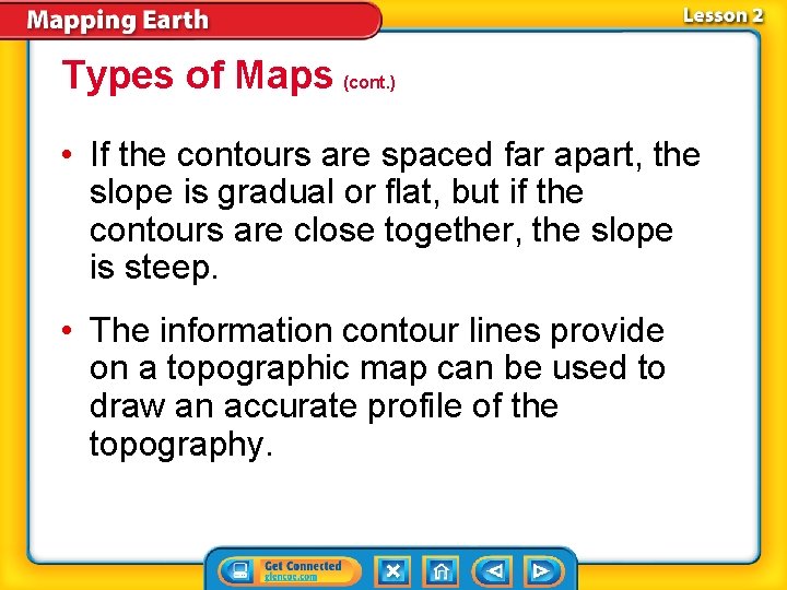 Types of Maps (cont. ) • If the contours are spaced far apart, the