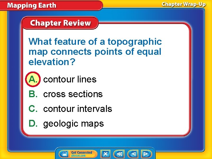 What feature of a topographic map connects points of equal elevation? A. contour lines