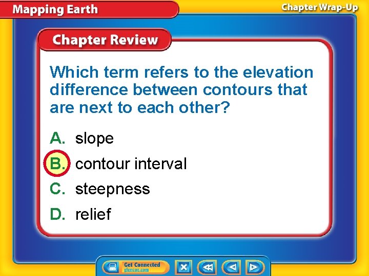 Which term refers to the elevation difference between contours that are next to each