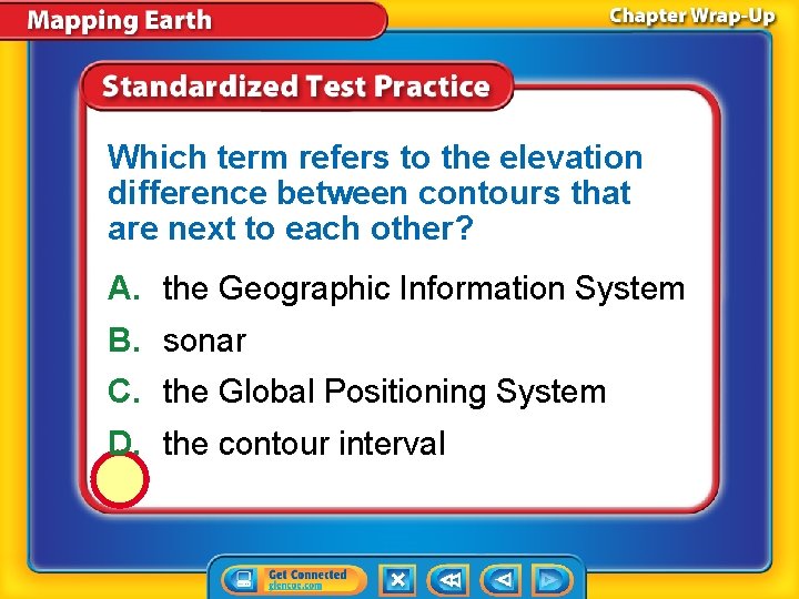 Which term refers to the elevation difference between contours that are next to each