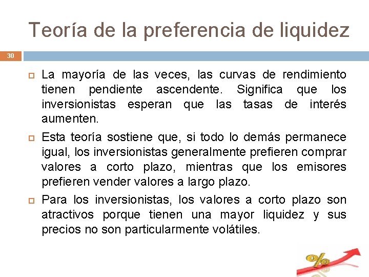 Teoría de la preferencia de liquidez 30 La mayoría de las veces, las curvas