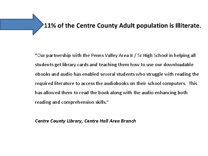 “Our partnership with the Penns Valley Area Jr / Sr High School in helping