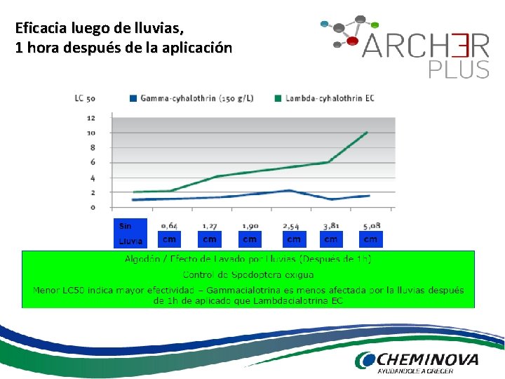 Eficacia luego de lluvias, 1 hora después de la aplicación 