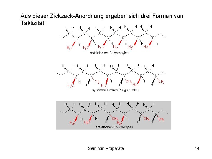 Aus dieser Zickzack-Anordnung ergeben sich drei Formen von Taktizität: Seminar: Präparate 14 