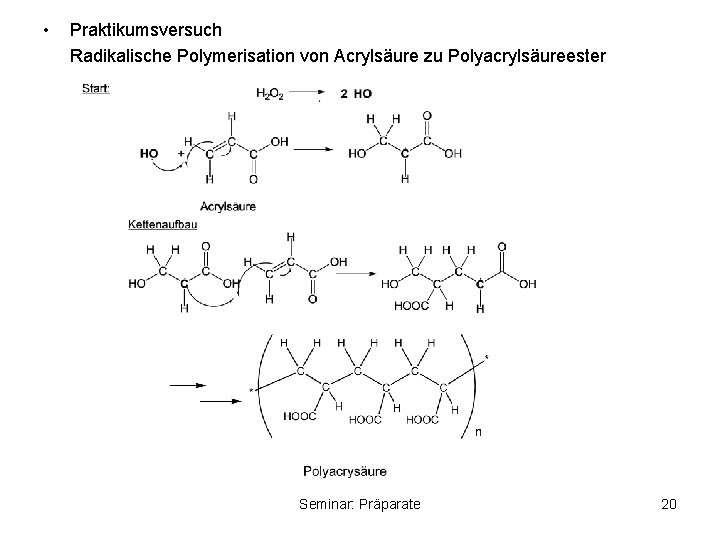  • Praktikumsversuch Radikalische Polymerisation von Acrylsäure zu Polyacrylsäureester Seminar: Präparate 20 