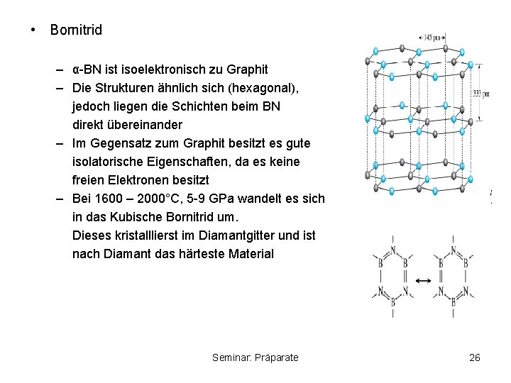  • Bornitrid – α-BN ist isoelektronisch zu Graphit – Die Strukturen ähnlich sich