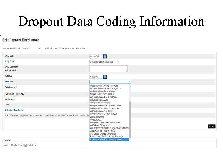 Dropout Data Coding Information 