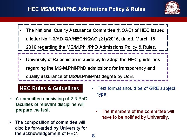 HEC MS/M. Phil/Ph. D Admissions Policy & Rules • The National Quality Assurance Committee